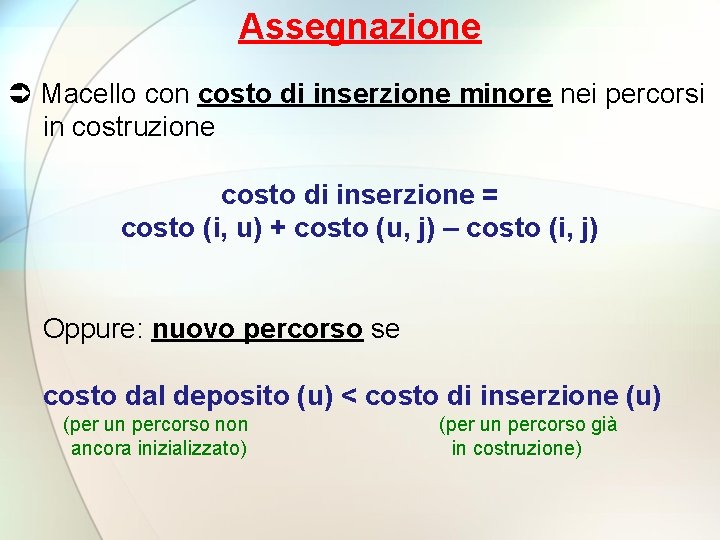 Assegnazione Macello con costo di inserzione minore nei percorsi in costruzione costo di inserzione