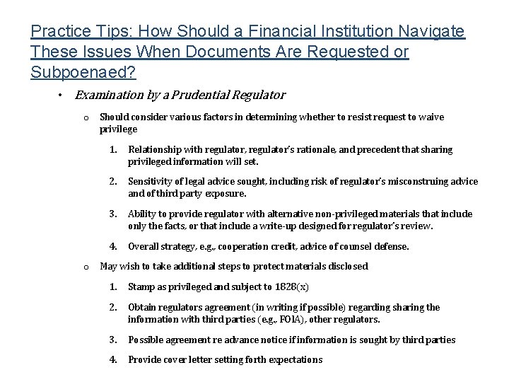 Practice Tips: How Should a Financial Institution Navigate These Issues When Documents Are Requested