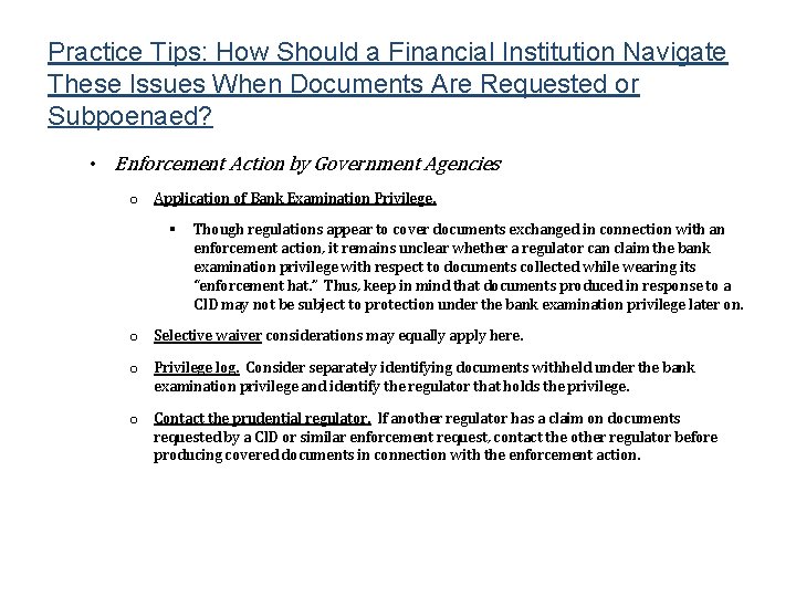 Practice Tips: How Should a Financial Institution Navigate These Issues When Documents Are Requested