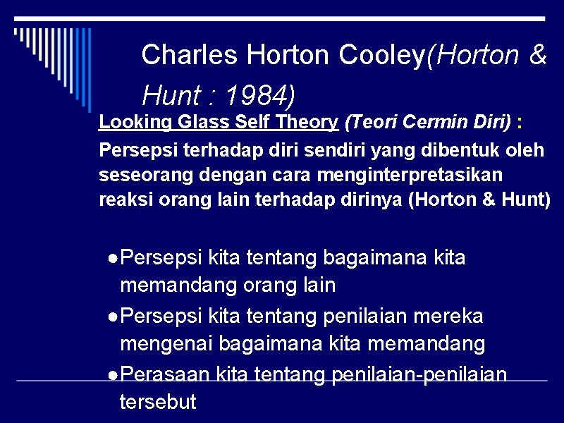 Charles Horton Cooley(Horton & Hunt : 1984) Looking Glass Self Theory (Teori Cermin Diri)