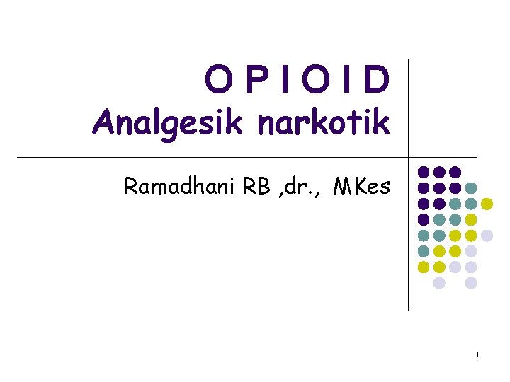 OPIOID Analgesik narkotik Ramadhani RB , dr. , MKes 1 