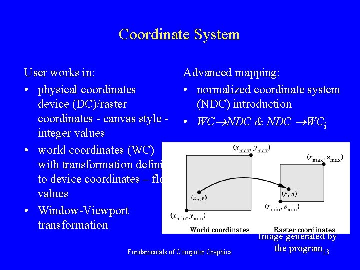 Coordinate System User works in: Advanced mapping: • physical coordinates • normalized coordinate system
