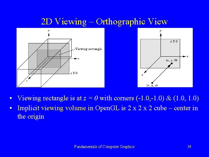 2 D Viewing – Orthographic View • Viewing rectangle is at z = 0