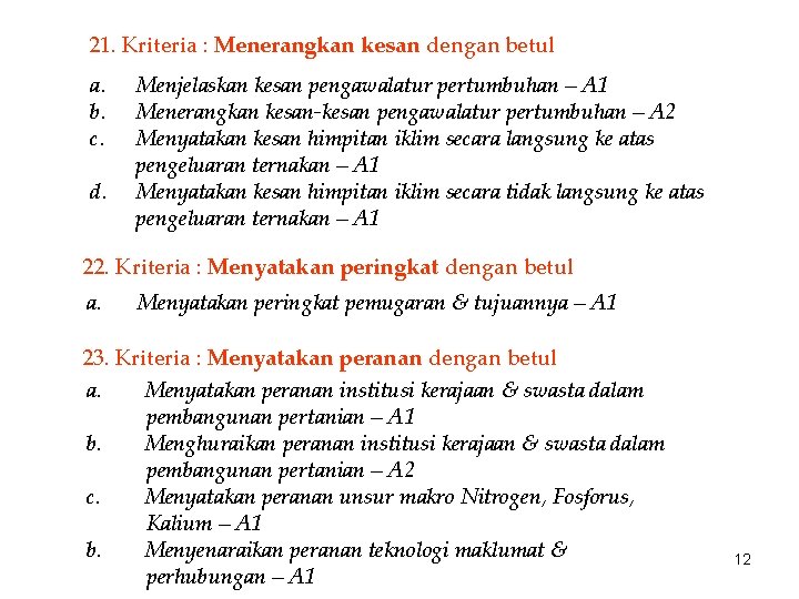 21. Kriteria : Menerangkan kesan dengan betul a. b. c. d. Menjelaskan kesan pengawalatur