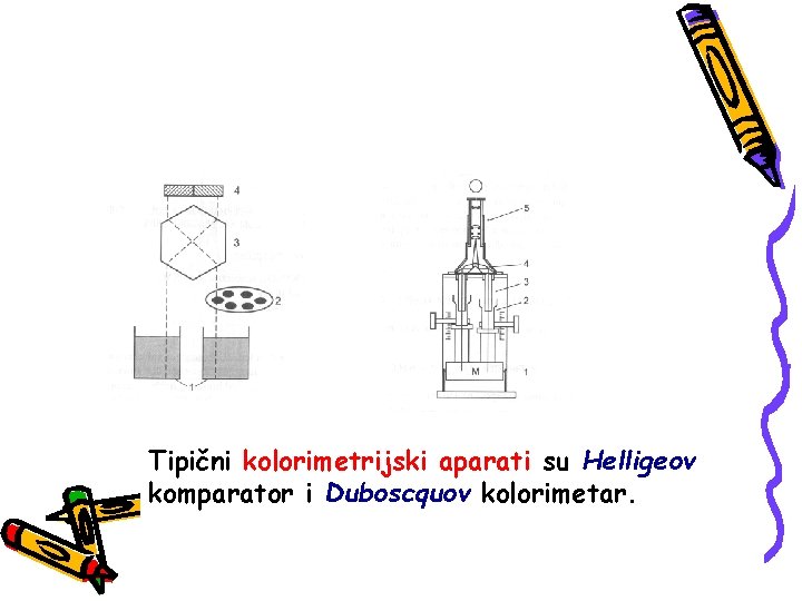 Tipični kolorimetrijski aparati su Helligeov komparator i Duboscquov kolorimetar. 