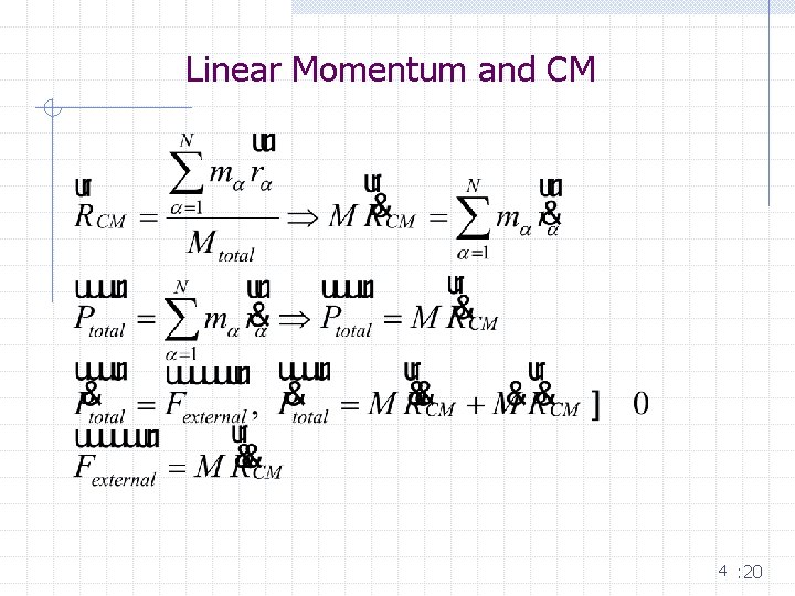 Linear Momentum and CM 4 : 20 