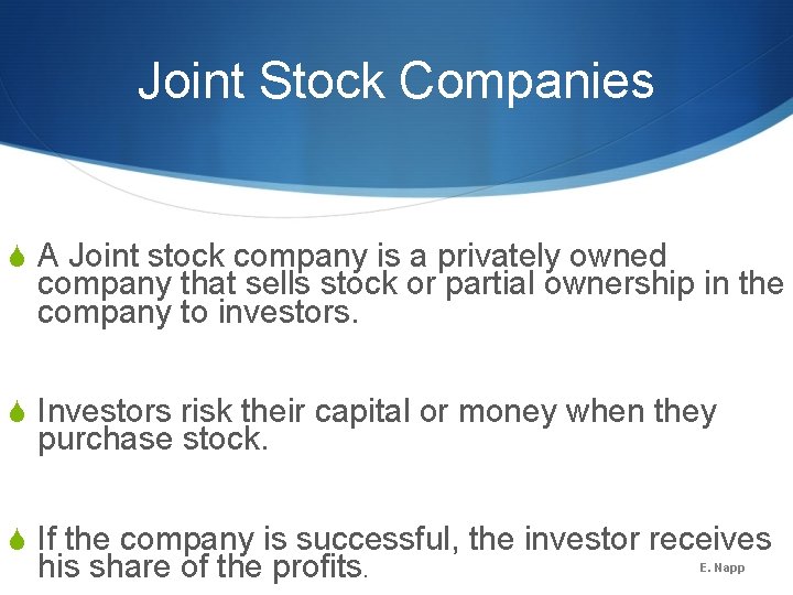 Joint Stock Companies S A Joint stock company is a privately owned company that Joint Stock Companies S A Joint stock company is a privately owned company that