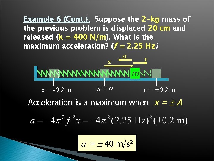 Example 6 (Cont. ): Suppose the 2 -kg mass of the previous problem is