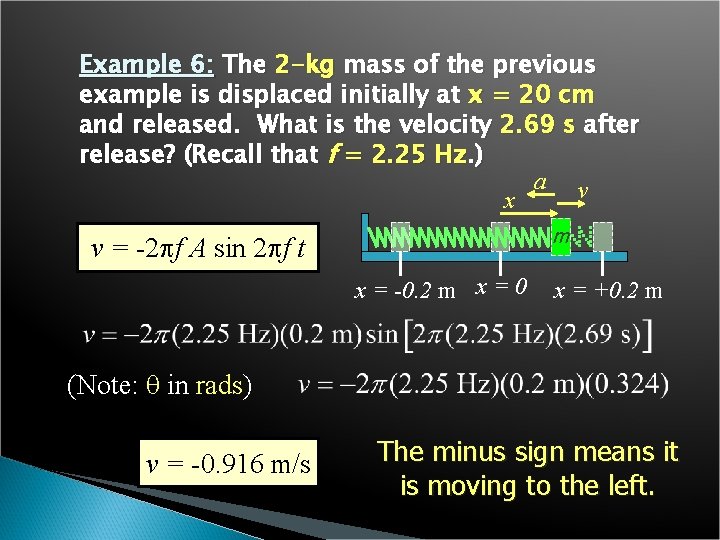 Example 6: The 2 -kg mass of the previous example is displaced initially at