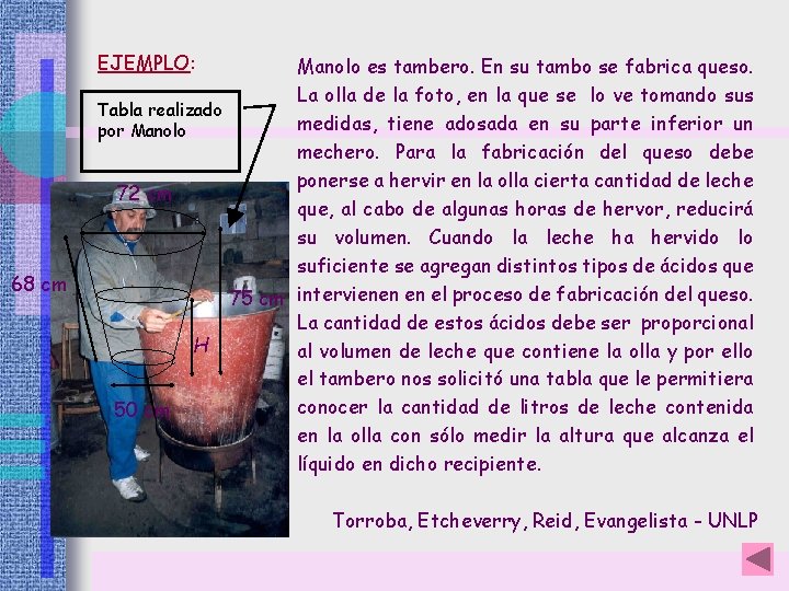 EJEMPLO: 68 cm Manolo es tambero. En su tambo se fabrica queso. La olla EJEMPLO: 68 cm Manolo es tambero. En su tambo se fabrica queso. La olla