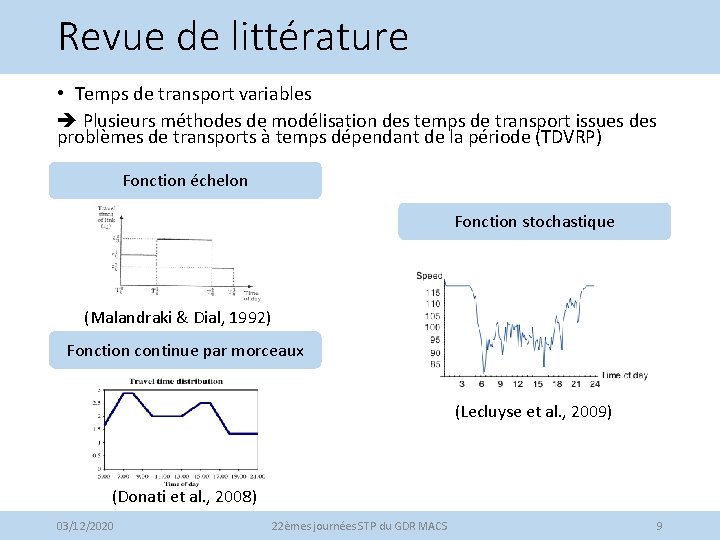 Revue de littérature • Temps de transport variables Plusieurs méthodes de modélisation des temps