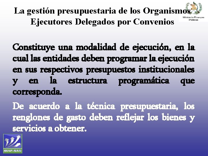 La gestión presupuestaria de los Organismos Ejecutores Delegados por Convenios Constituye una modalidad de