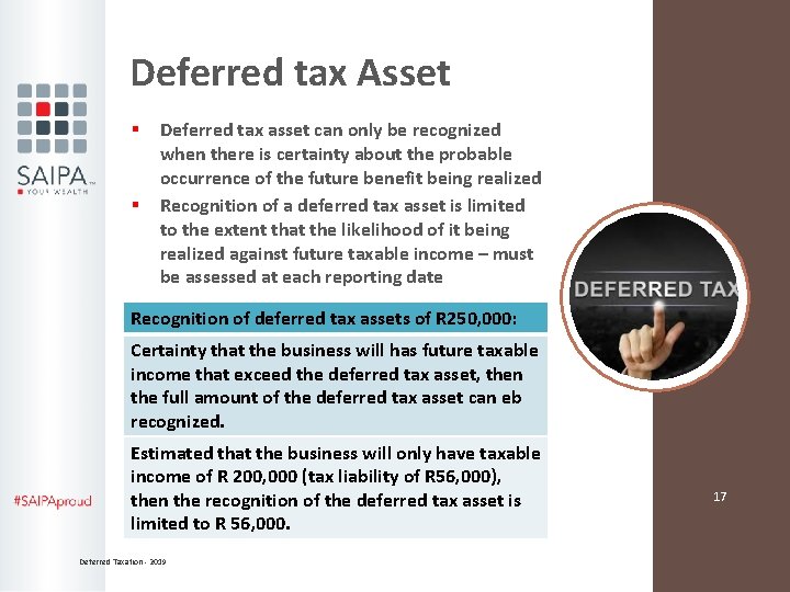 Deferred tax Asset § § Deferred tax asset can only be recognized when there