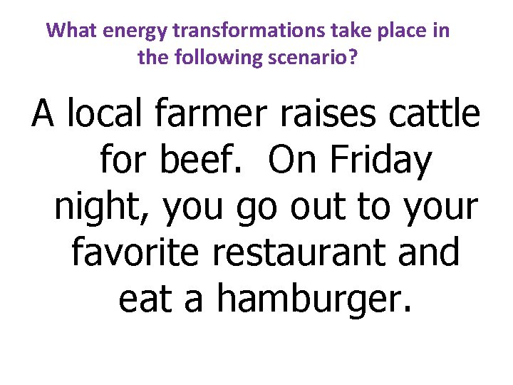 What energy transformations take place in the following scenario? A local farmer raises cattle