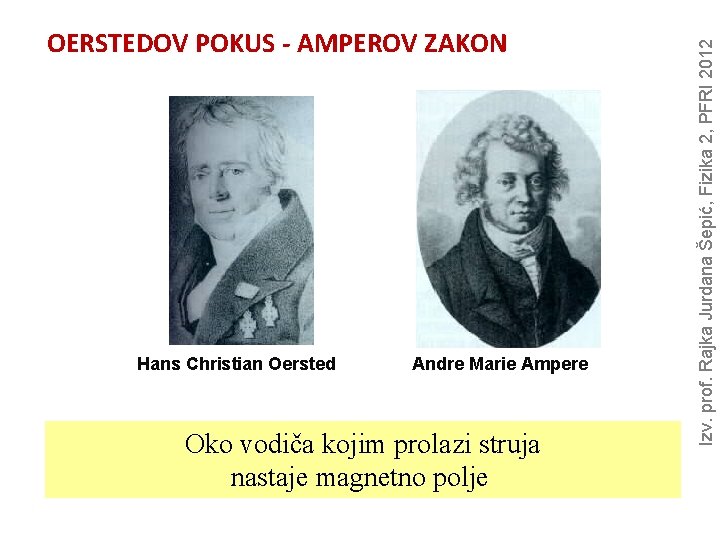 Hans Christian Oersted Andre Marie Ampere Oko vodiča kojim prolazi struja nastaje magnetno polje