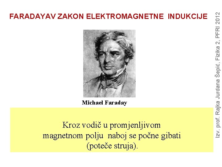 Michael Faraday 1791 -1867 Kroz vodič u promjenljivom magnetnom polju naboj se počne gibati