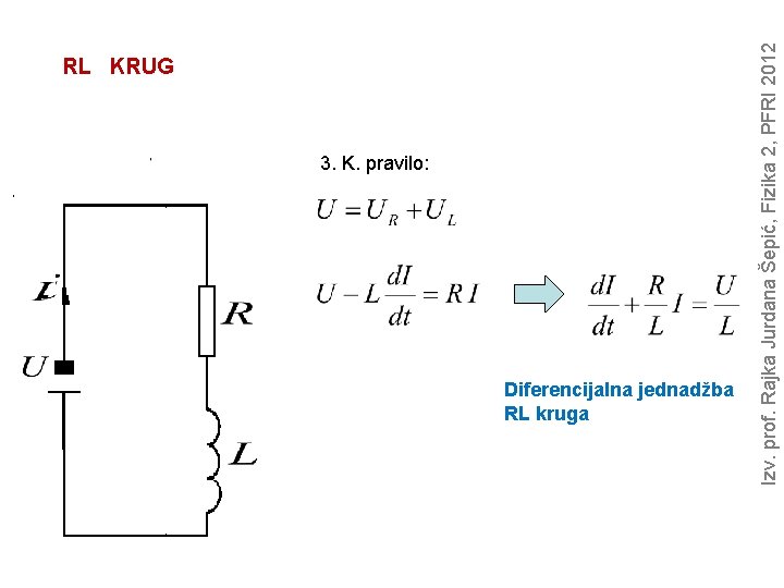 3. K. pravilo: Diferencijalna jednadžba RL kruga Izv. prof. Rajka Jurdana Šepić, Fizika 2,