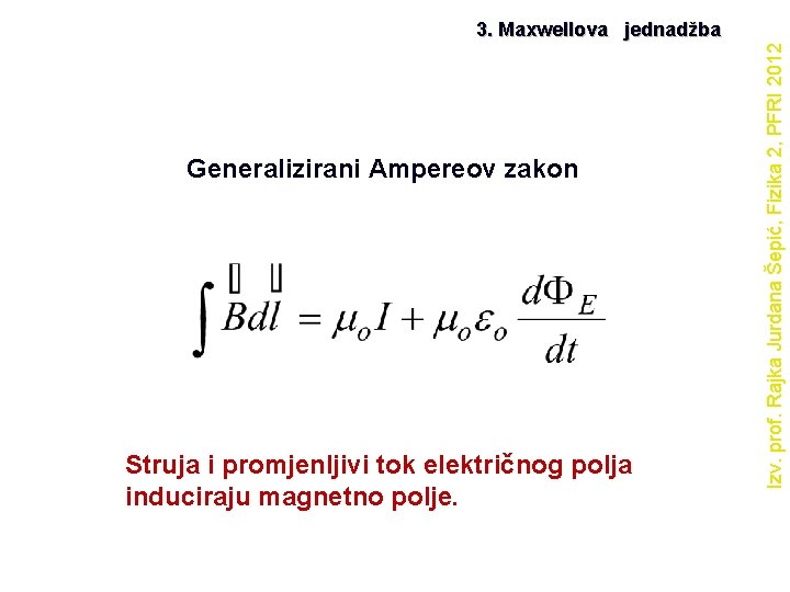 Generalizirani Ampereov zakon Struja i promjenljivi tok električnog polja induciraju magnetno polje. Izv. prof.