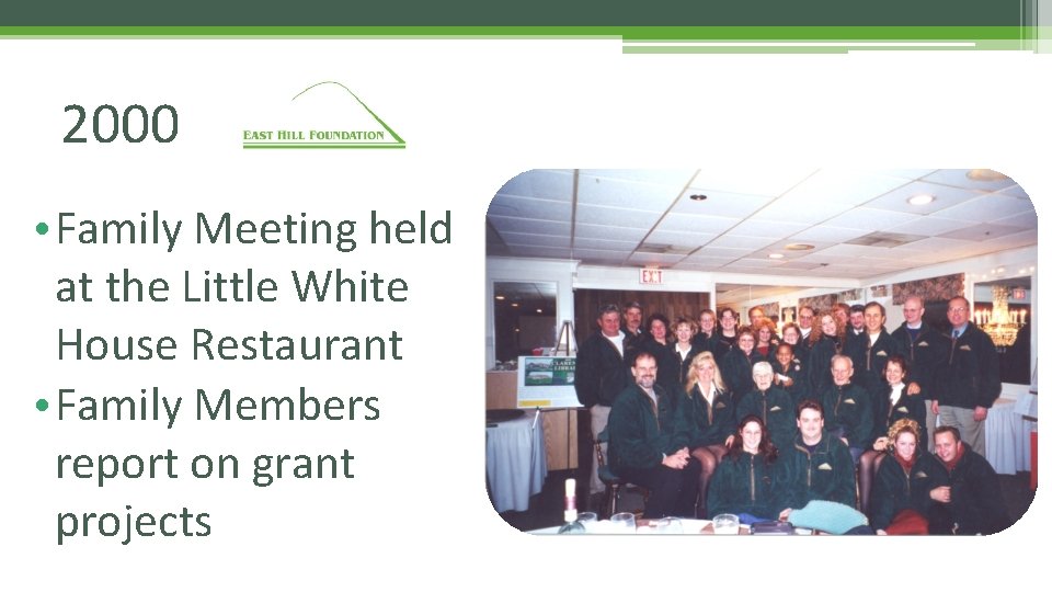 2000 • Family Meeting held at the Little White House Restaurant • Family Members