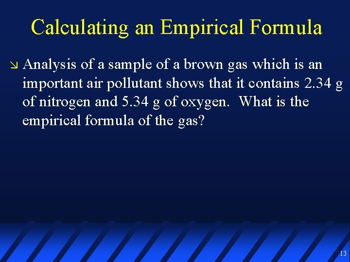 Calculating an Empirical Formula Analysis of a sample of a brown gas which is