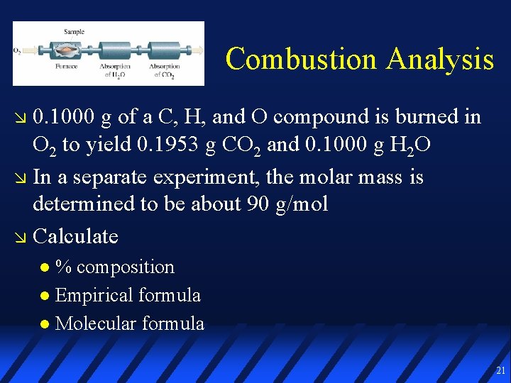 Combustion Analysis 0. 1000 g of a C, H, and O compound is burned