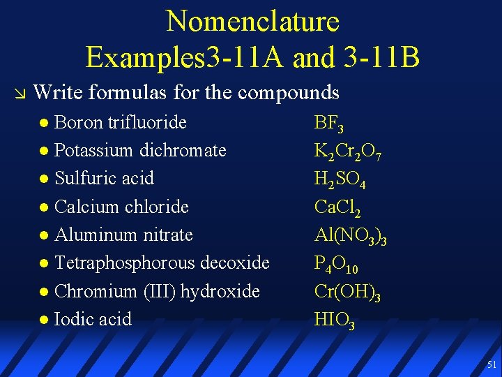 Nomenclature Examples 3 -11 A and 3 -11 B Write formulas for the compounds