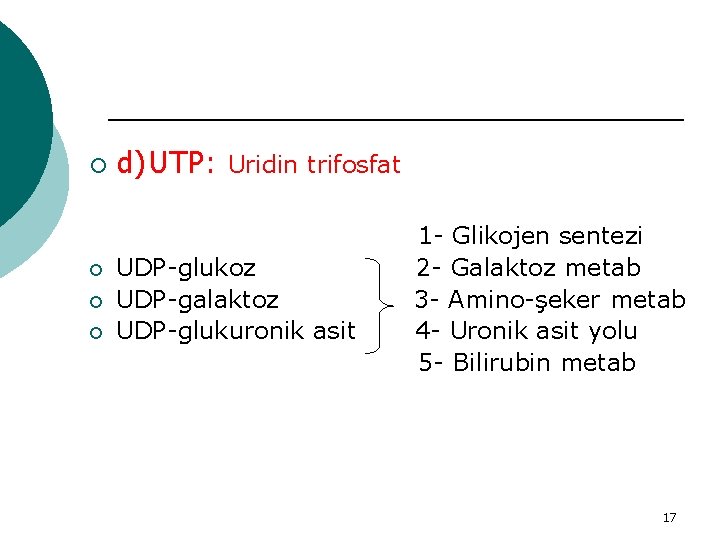 ¡ ¡ d)UTP: Uridin trifosfat UDP-glukoz UDP-galaktoz UDP-glukuronik asit 1 - Glikojen sentezi 2