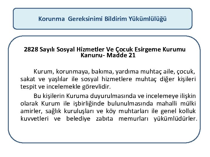 Korunma Gereksinimi Bildirim Yükümlülüğü 2828 Sayılı Sosyal Hizmetler Ve Çocuk Esirgeme Kurumu Kanunu- Madde