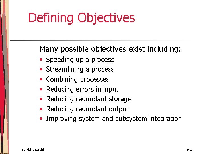 Defining Objectives Many possible objectives exist including: • • Kendall & Kendall Speeding up