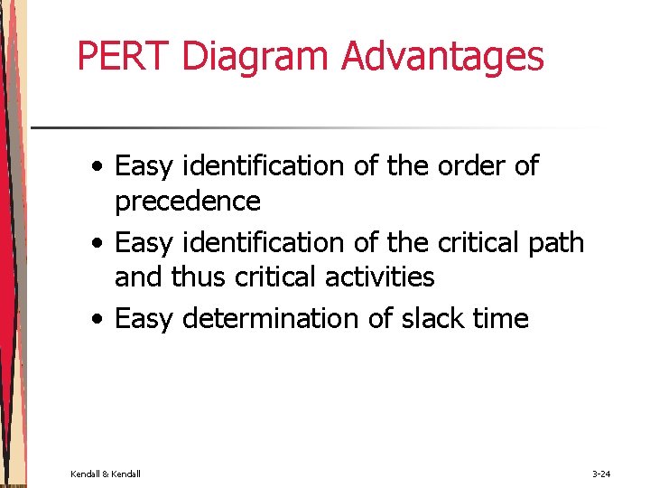 PERT Diagram Advantages • Easy identification of the order of precedence • Easy identification