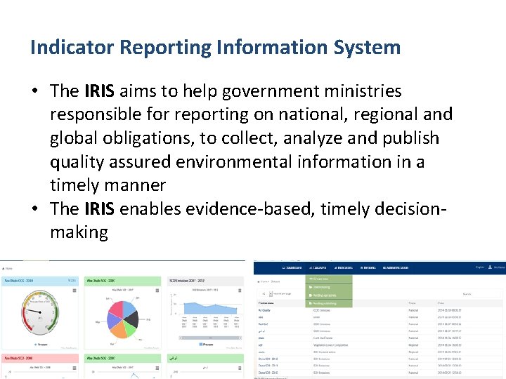 Indicator Reporting Information System • The IRIS aims to help government ministries responsible for
