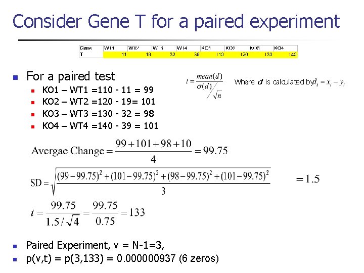 Consider Gene T for a paired experiment n For a paired test n n