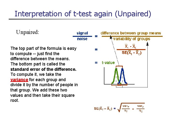 Interpretation of t-test again (Unpaired) Unpaired: The top part of the formula is easy