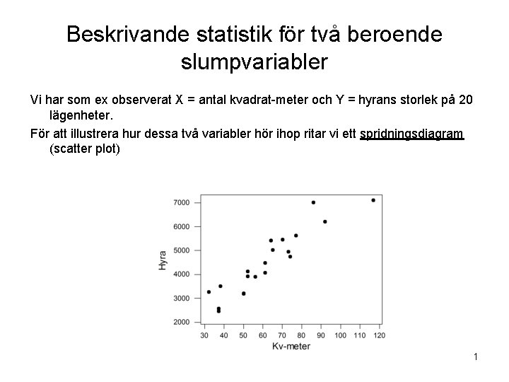 Beskrivande statistik för två beroende slumpvariabler Vi har som ex observerat X = antal