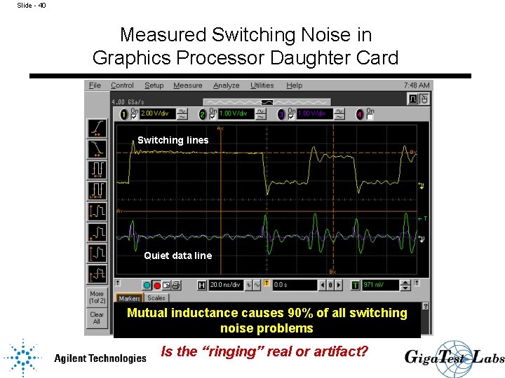 Slide - 40 Measured Switching Noise in Graphics Processor Daughter Card Switching lines Quiet
