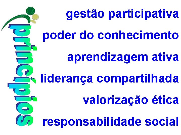 gestão participativa poder do conhecimento aprendizagem ativa liderança compartilhada valorização ética responsabilidade social 