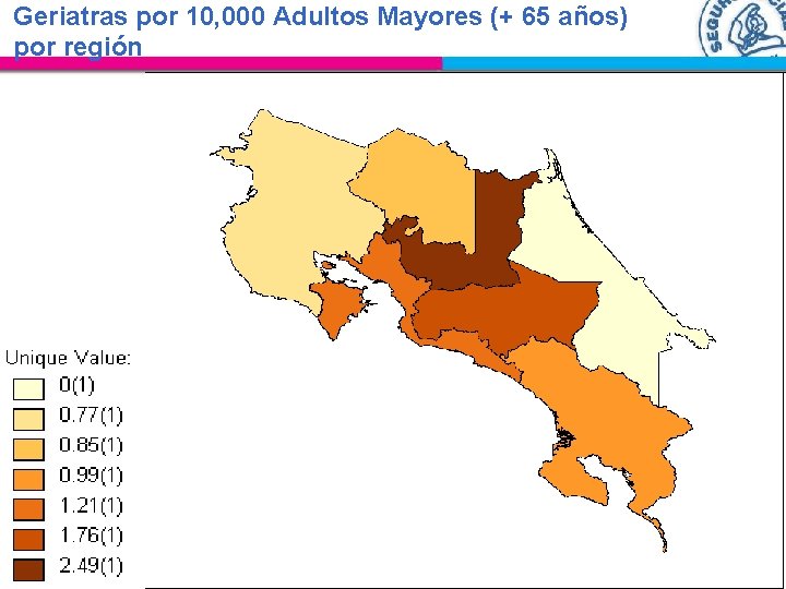 Geriatras por 10, 000 Adultos Mayores (+ 65 años) por región 