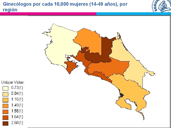 Ginecólogos por cada 10, 000 mujeres (14 -49 años), por región 