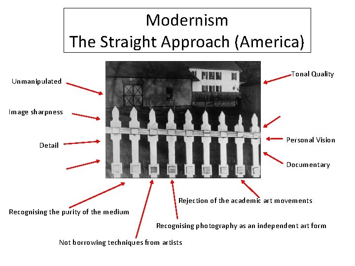 Modernism The Straight Approach (America) Tonal Quality Unmanipulated Image sharpness Personal Vision Detail Documentary