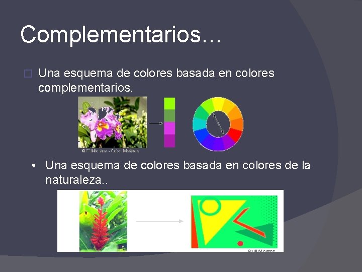 Complementarios… � Una esquema de colores basada en colores complementarios. • Una esquema de