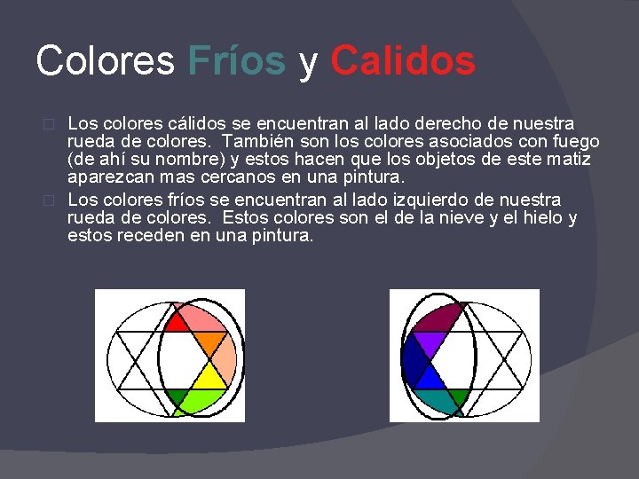 Colores Fríos y Calidos Los colores cálidos se encuentran al lado derecho de nuestra