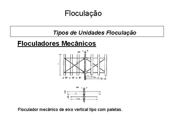 5 Floculação Tipos de Unidades Floculação Floculadores Mecânicos Floculador mecânico de eixo vertical tipo