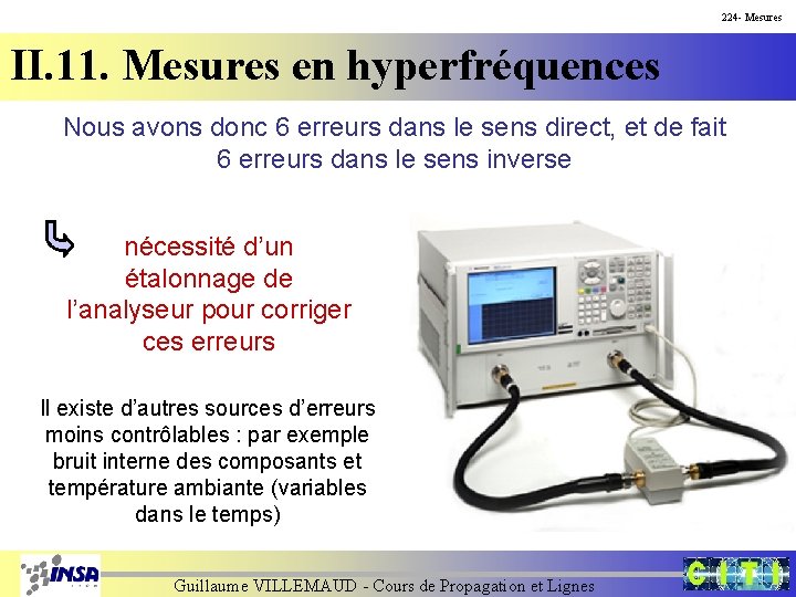 224 - Mesures II. 11. Mesures en hyperfréquences Nous avons donc 6 erreurs dans