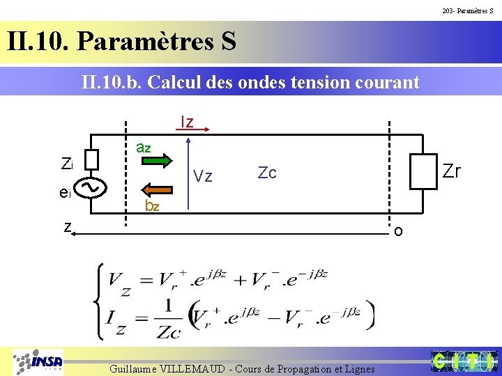 203 - Paramètres S II. 10. b. Calcul des ondes tension courant Iz Zi