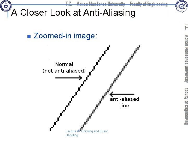 A Closer Look at Anti-Aliasing n Zoomed-in image: Lecture #7 Drawing and Event Handling