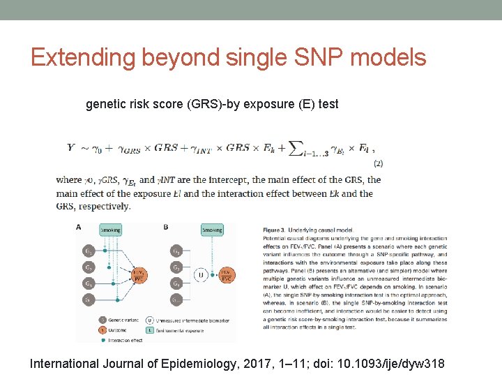 Extending beyond single SNP models genetic risk score (GRS)-by exposure (E) test International Journal