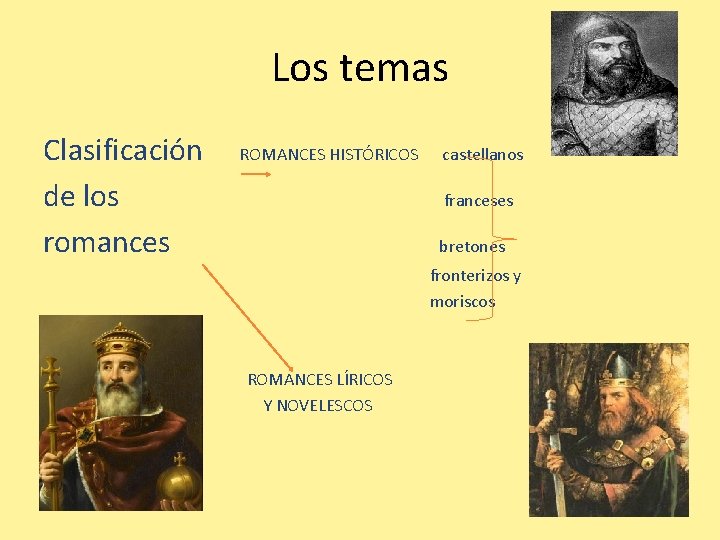 Los temas Clasificación ROMANCES HISTÓRICOS castellanos de los franceses romances bretones fronterizos y moriscos