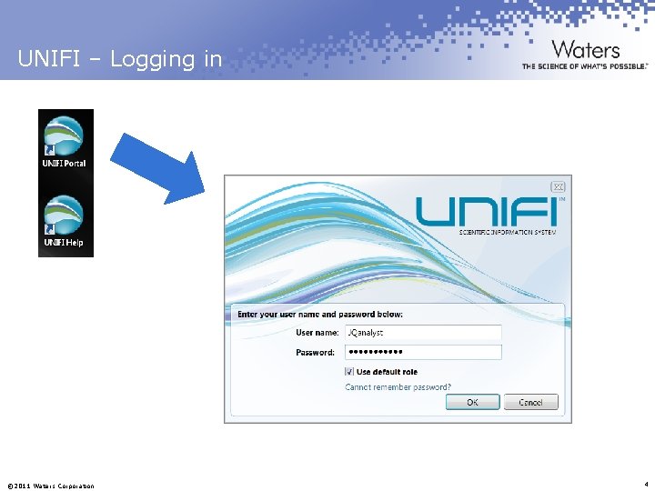 UNIFI – Logging in © 2011 Waters Corporation 4 