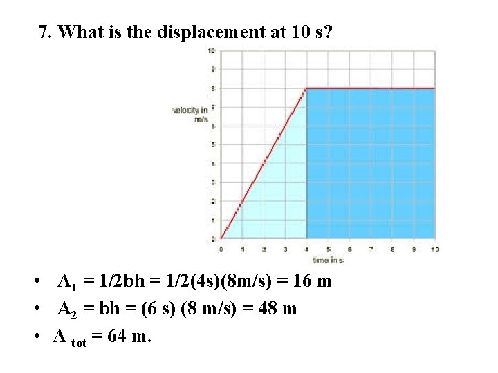 7. What is the displacement at 10 s? • A 1 = 1/2 bh