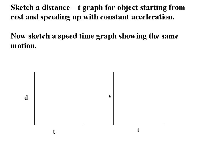 Sketch a distance – t graph for object starting from rest and speeding up